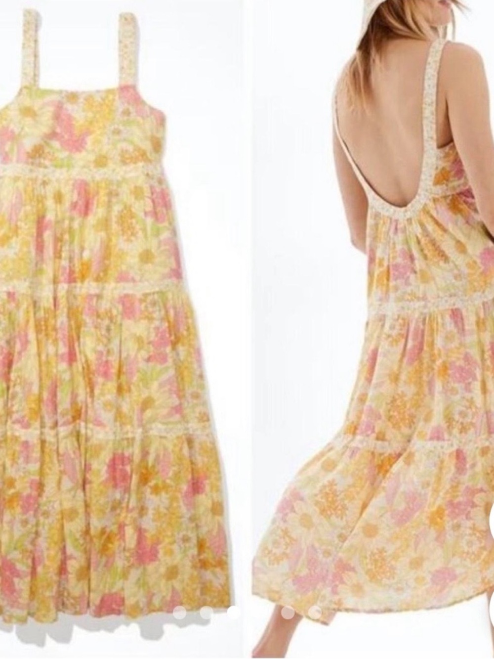 American Eagle Boho Floral Tiered Maxi Dress in Yellow & Pink - Picture 5 of 5